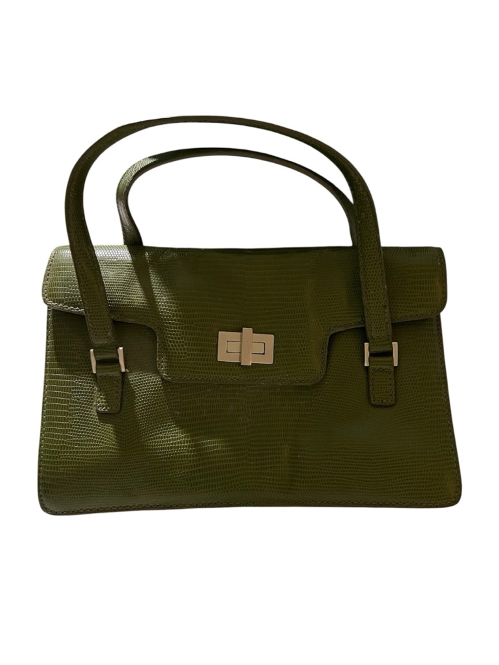 ANTONIO MELANI Olive Textured Top-Handle Satchel with Gold Hardware